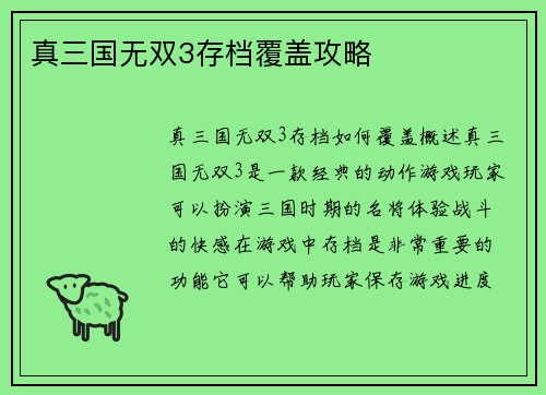 真三国无双3存档覆盖攻略